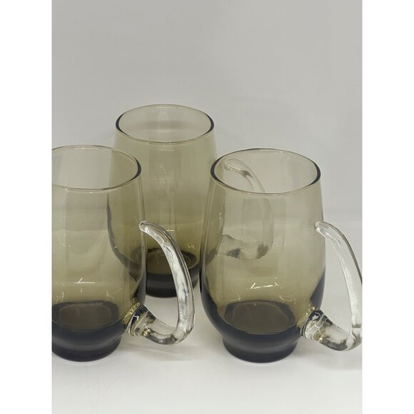 VTG Libbey Tempo Brown Tankard Mugs Set of 3 Smoke Glass Retro Bar 2.75"x5" - Picture 5 of 11